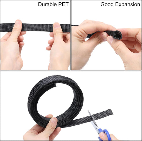 uxcell 25 Ft - 1/4 Inch Expandable Braided Cable Sleeve, PET Cable Management Wire Sleeving Cord Protector, Wire Wrap Loom Tube for TV Computer Au...