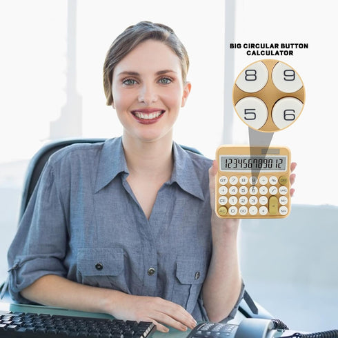 White Calculator, UPIHO Beige Standard Calculator 12 Digit with Large LCD Display and Big Buttons,White Gold Office Accessories for Women Desk,Cut...