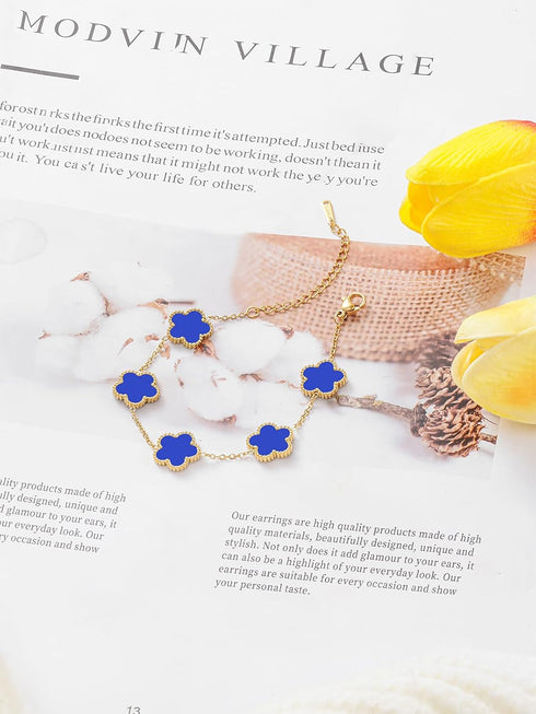 14K Gold Plated Dainty Four Leaf Clover Dot Bracelets for Women Lucky Flower Jewelry...