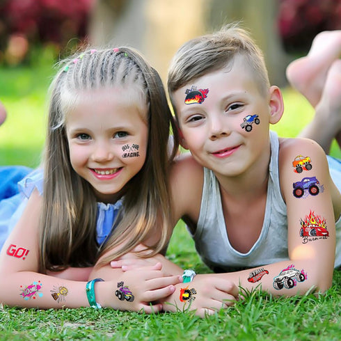 75 PCS Truck Temporary Tattoos for Kids, Groovy Metallic Styles Tattoos for Truck Wheels Birthday Party Supplies Racing Car Checkered Flag Trophy ...