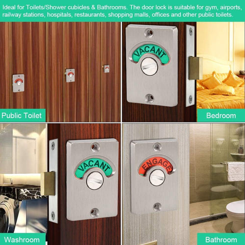 Door Lock Bathroom Toilet Door Lock with Occupancy Indicator Stainless Steel Vacant Engaged Toilet Indicator Lock Hardware Accessory...