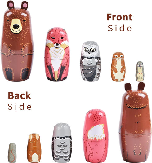 Tngan Russian Nesting Dolls, 5 Pcs 6 "Tall Animal Nesting Easter Eggs Toys, Stacking Wooden Handmade Matryoshka Dolls for Kids Toddlers Birthday o...