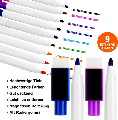 Magnetic Dry Erase Markers, 9Pcs Fine Tip Point Whiteboard Markers with erases White Board Dry Markers for Kids Teachers Office School Supplies...