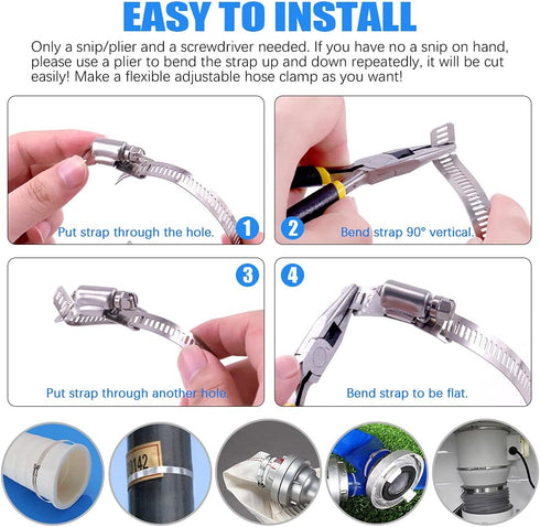 Glarks 7Pcs 10 Feet Long Worm Gear Hose Clamp with Fasteners, 304 Stainless Steel Large Adjustable Pipe Clamps with 6Pcs Fasteners for Ductwork, P...