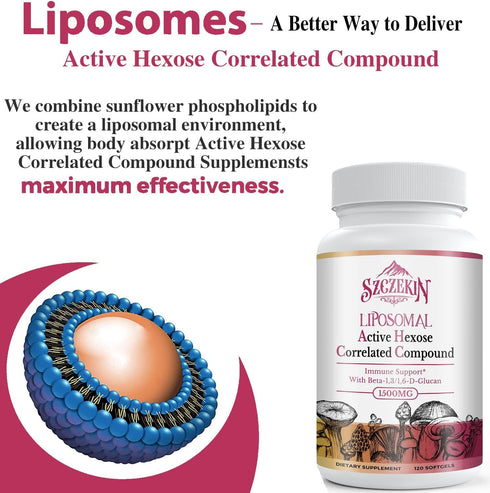 1500mg Liposomal Active Hexose Correlated Supplement,120 Soft Gels Beta-Glucans with Natural Mushroom Extract, Immune System, Liver Function, Main...