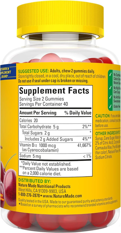 Nature Made Energy B12 1000 mcg, Dietary Supplement for Energy Metabolism Support, 80 Gummies, 40 Day Supply...