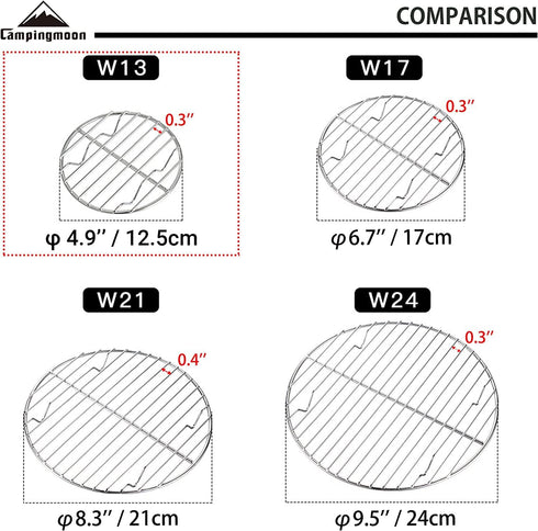 CAMPINGMOON ?4.9-inch Round Stainless Steel Cooking Grid Grill Fits for Backpacking Pocket Stove W13...