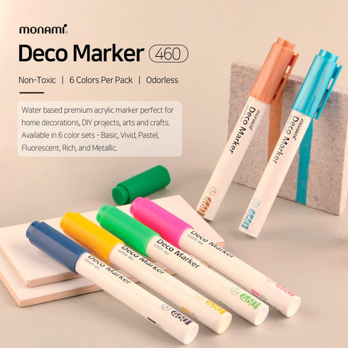 MONAMI Deco Marker 460, Bullet Tip (2.0mm), Water-Based Premium Acrylic Paint Markers for Home Decorations, Arts, Crafts, METALLIC 6-Pack (M-Red, ...