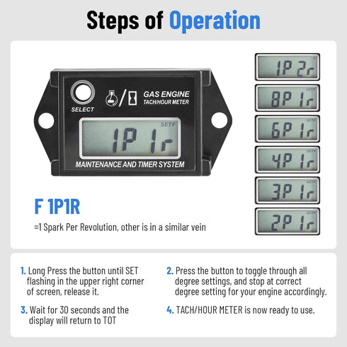Digital Tiny Tachometer Tach Hour Meter Job Timer RPM Counter for Snowmobile Skis Motor Bike Go Kart Lawn Mower...