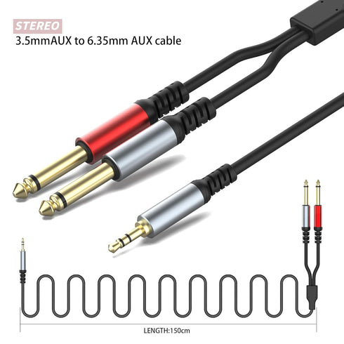 4.9/1.5M 3.5mm 1/8" TRS to Dual 6.35mm 1/4" TS Mono Y-Cable Splitter Cord with Zinc Alloy Housing for iPhone, iPod, Laptop, CD Players, Power Ampl...