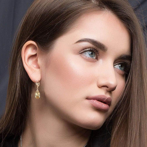 Austrian Crystal Teardrop Leverback Dangle Earrings for Women Fashion 14K Gold Plated Hypoallergenic Jewelry...