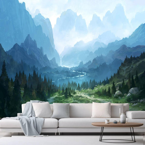 Apdidl Forest Tapestry for Bedroom Aesthetic Nature Foggy Mountain Tree Wall Tapestry Landscape Backdrop Green Woodland Scenery Wall Hanging for L...