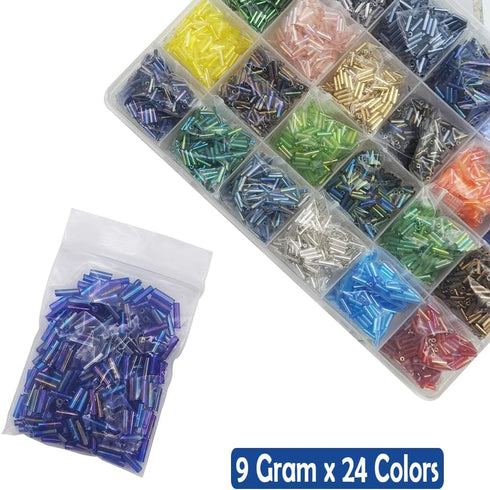 INSPIRELLE 2 * 6mm Tube Beads Kit Glass Bugle Seed Beads Small Craft Beads for DIY Bracelet Necklaces Crafting Jewelry Making (216 Gram, Approx 70...