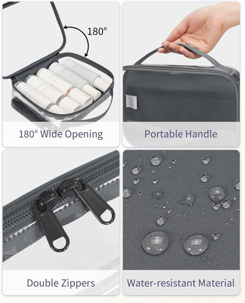 sportsnew Clear Toiletry Bag, TSA Carry on Travel Toiletry Bag Travel Bag Water-Resistant Cosmetic Makeup Bag for Women Man, Gray 2 pcs, patent pe...