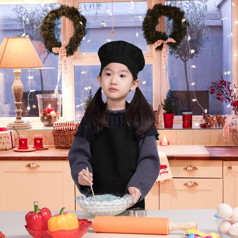 Kids Apron and Chef Hat Set, Children's Adjustable Bib Apron with 2 Pockets. Cute Boys Girls Kitchen Apron for Cooking, Baking, Painting, Training...