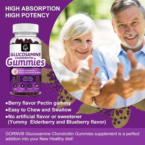 Glucosamine Chondroitin Gummies with MSM & Elderberry Extra Strength - Joint Support, Antioxidant Immune Support Supplement for Adults, Men & Wome...