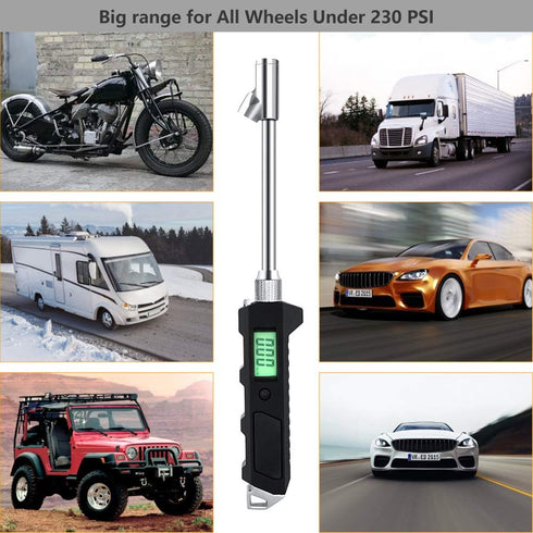 Number-one Digital Tire Pressure Gauge 230 PSI Auto Shut Off LCD Backlight Digital Display RV Heavy Duty Dual Head Rotatable Pressure Measuring Va...