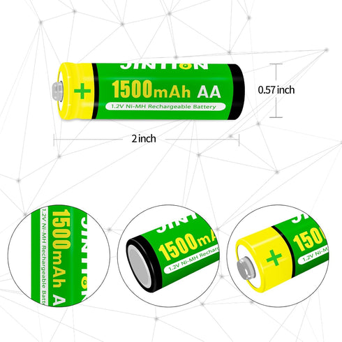 JINTION Rechargeable AA Batteries NiMH 1500mAh 1.2v Double A Battery AA Battery for Remote Controller, Keyboard, Mouse, Solar Lights, 8 Pack...