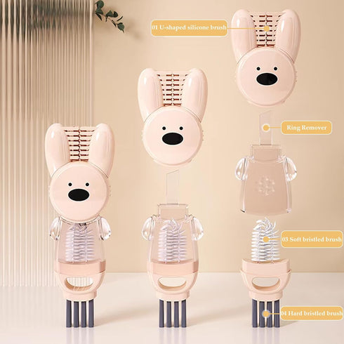 4 in 1 Cup Lid Cleaning Brush Set, 3Pcs Portable Cup Lid Cleaner Rabbit Shape Crevice Cleaning Brush Multifunctional Crevice Gap Cleaner Brush Cup...