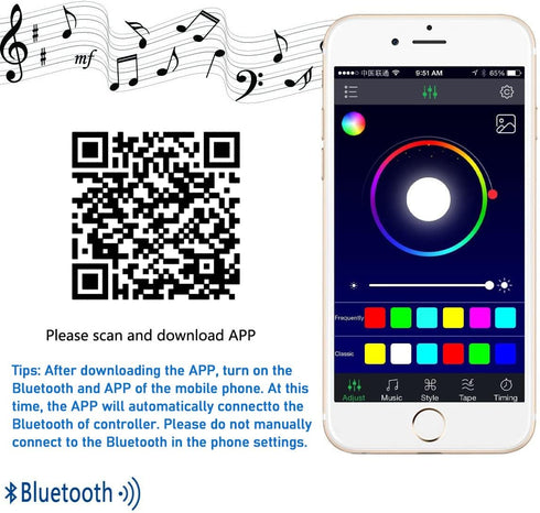 LIVE4COOL RGB/RGBW LED Bluetooth Controller RGB LED Strip Light Controller Phone APP Control for 5050 3528 RGB LED Strip Lights (Suitable for iOS ...