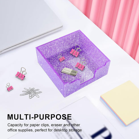 Acrylic Sticky Note Holder, Self Stick Note Pad Holder, 3.94 x 3.94 Inch Glitter Sticky Note Dispenser, Memo Pad Holder Dispenser Organizer for Sc...