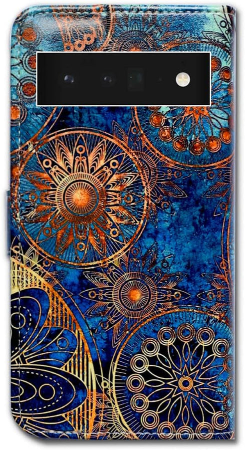 Case for Pixel 6 Pro, Gorgeous Colours Circle Mandala Leather Flip Phone Case Wallet Cover with Card Slot Holder Kickstand for Google Pixel 6 Pro...