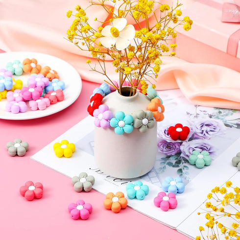 XunYee 44 Pcs Colorful Flower Silicone Beads Cute Flower Beads Flat Spacer Beads for Jewelry Making Bulk Adults DIY Bracelets Necklaces Earrings A...