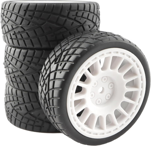 4PCS 12mm Hub Wheels Tires Set 1:10 1:12 1:16 Off Road RC Cars Rubber Tires Set for HSP 94122 94123 94103 3850 3851 FW06 RC Cars(White)...