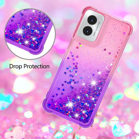 for Moto G Play 2024 Case with Screen Protector, Cute Women Girls Glitter Bling Liquid Floating Phone Case Slim TPU Soft Silicone Shockproof Girly...