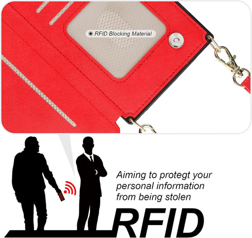 Bocasal Crossbody Wallet Case for iPhone 13 with RFID Blocking Card Slot Holder, Magnetic Flip Folio Purse Case, PU Leather Zipper Handbag with De...