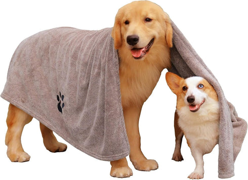 Extra Large Dog Towels for Drying Dogs Super Absorbent Soft Microfiber Pet Bath Grooming Towel for Dogs Cats and Other Pets (XL-55" * 36", Brown)...