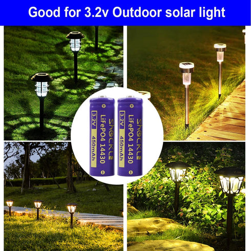(2-Pack Shockli 14430 3.2V 450mAh LiFePO4 Rechargeable Solar Battery for Outdoor Solar Garden Light?Shorter Than AA!?...