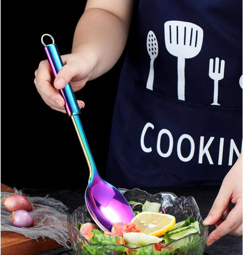 Berglander Solid Spoon, Stainless Steel Rainbow Solid Cooking Spoon With Titanium Plating, Colorful Solid Serving Spoon, Kitchen Spoons, Spoon for...