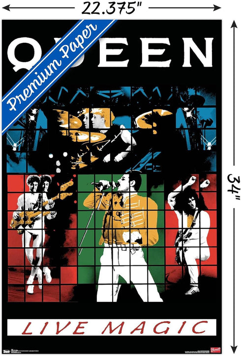 Trends International Queen - Live Magic Wall Poster, 22.375" x 34", Premium Poster & Clip Bundle...