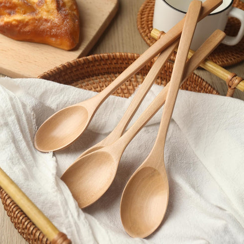 Wooden Spoons, 6PCS 9 Inch Wood Soup Spoons for Eating Mixing Stirring, Long Handle Spoon for Japanese Style Home Kitchen Cooking Stirring...