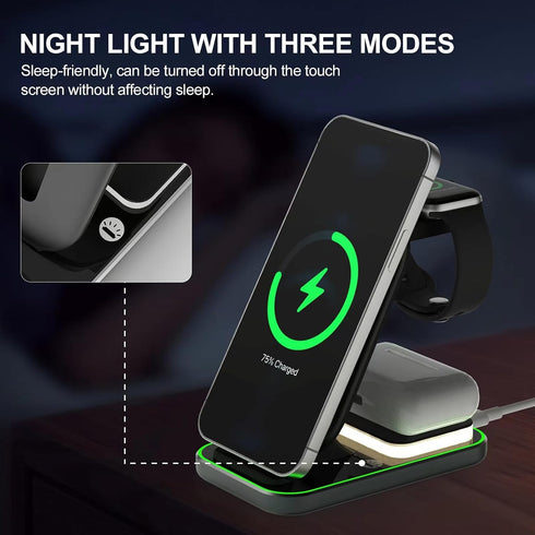 Wireless Charging Station,3 in 1 Wireless Charger for iPhone 15 14 13 12 11 Pro Max/X/8,15W Fast Wireless Charging Dock for iWatch Ultra 8 7 6 5 4...