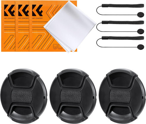 K&F Concept 37mm 9-in-1 Center Pinch Lens Cap + Anti-Loss Keeper Leash + Microfiber Cleaning Cloth Kit Compatible with Nikon, Canon, Sony, Fujifil...