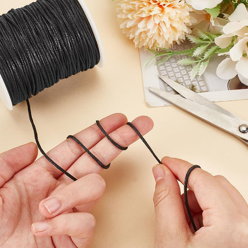 PH PandaHall 100 Yards 1.5mm Waxed Cotton Cord Black Waxed Thread Beading String for Bracelet Necklace Waist Beads Making Crafting Beading Macrame...