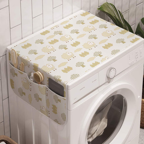 Ambesonne Sheep Washing Machine Organizer, Sheep Characters with Checkered Patterns Little Trees Fences Rural Farm Life, Anti-slip Fabric Cover fo...