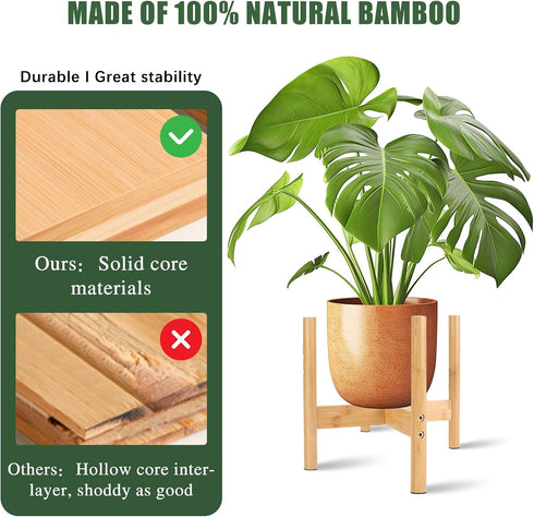 Wood Plant Stand Indoor, Mid Century Modern Indoor Plant Stand, Wooden Plant Holder Bamboo Plant Stand, Modern Flower Pot Stand for Indoor, Outdoo...