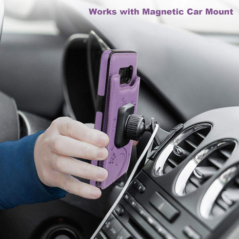 Vaburs S8 Case Wallet with Card Holder, Embossed Butterfly Premium PU Leather Double Magnetic Buttons Flip Shockproof Protective Case Cover for Sa...