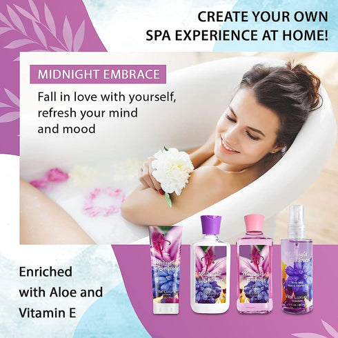 Midnight Embrace Bath & Body Kit - 3 Fl Oz, Ideal Skincare Gift Home Spa Set Including Body Lotion, Shower Gel, Body Cream, and Fragrance Mist - P...