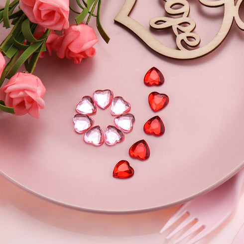 CHENGU Valentines Day Acrylic Heart 3D Acrylic Heart Rhinestones Flat Red and Back Decoration Wedding Table Scatter Decoration for DIY Crafts Jewe...