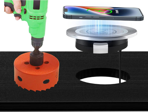 Wireless Charger with Desk Grommet with 60mm Hole Saw Drill Bit, JE Make IT Simple 15W Max Power Wireless Charging Pad Station, for iPhone, Samsun...