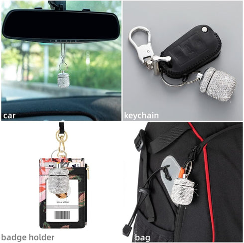 Keychain Pill Holder Bling Small Pill Box for Purse Portable Pill Case Organizer Cute Key Chain Pill Container Bottle for Capsule Vitamin Suppleme...