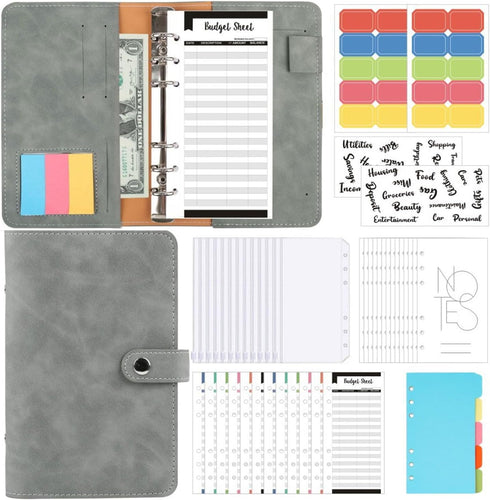 GVRGO Binder A6, Nnx Note Pad Style with Zippered Pocket, Holds 12+12 Budget Cards + 14+10 Sticky Sheet Monthly Planner * 2+5 Color Folders * 1 Gr...