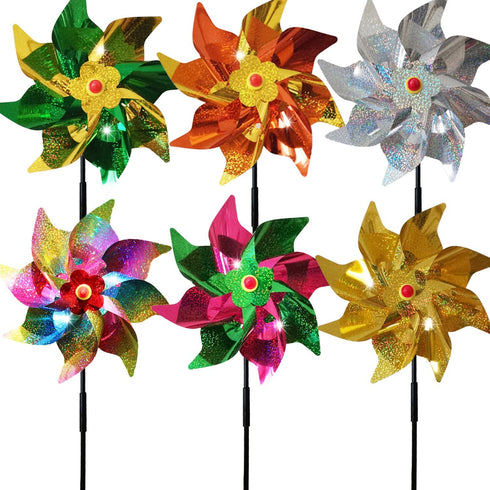 6Pack Sparkly Reflective Pinwheels Holographic Spinners Whirl Pin Wheel Scare Birds Away for Outdoor Yard Garden Patio Lawn Farm Decor Kids' Toy...