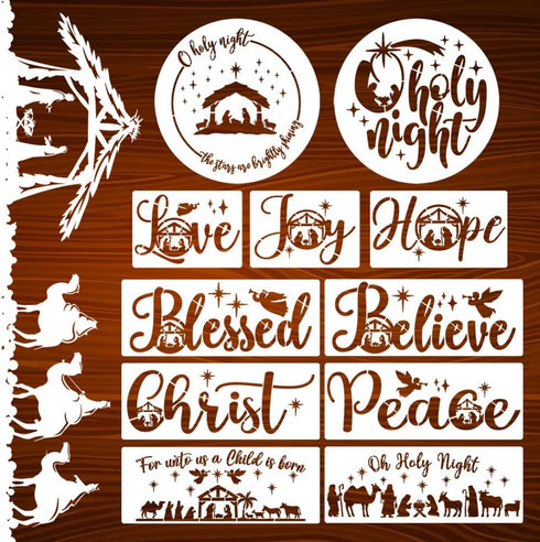 Nativity Christmas Stencil Christian Jesus Stencils for Painting on Wood for Unto Us/Holy Night/Believe/Blessed Templates for Wood Sign Canvas Wal...