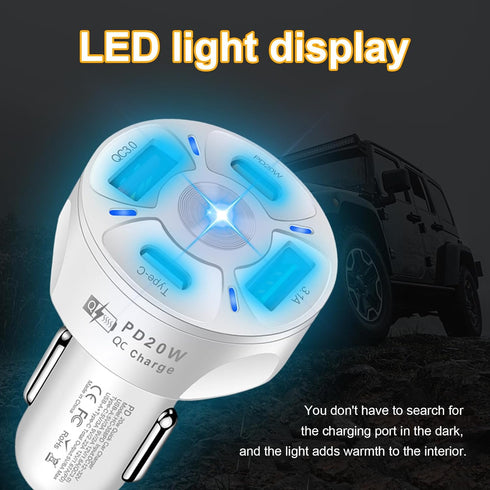 4 Ports Car Fast Charging Charger Cigarette Lighter Adapter, Super Fast Auto Charging Cigarette Lighter Plug with QC 3.0, PD 20W, Type C, 3.1 A, V...