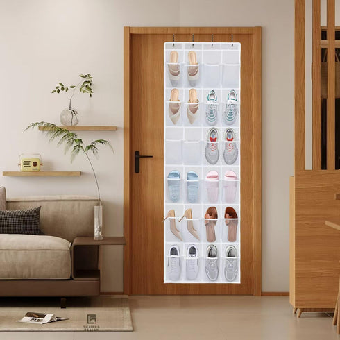 ManGotree Over the Door Shoe Organizer with 24 Large Mesh Pockets, Behind Door Hanging Shoe Storage for Closet, Shoe Rack Holder for Sneakers, Sli...